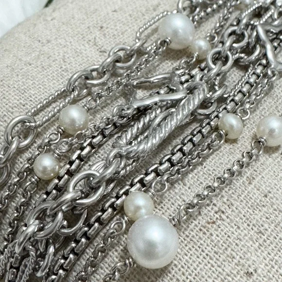 David Yurman Multi Strand Pearl Chain Toggle Bracelet .925